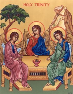 An icon of the Holy Trinity, based on the famed Rublev Icon.